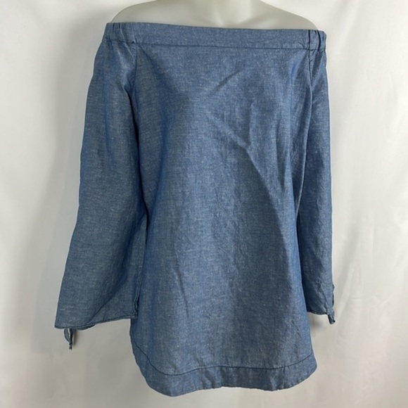 Free People Show Me Some Shoulder Chambray Top Blouse Size S - Picture 4 of 10
